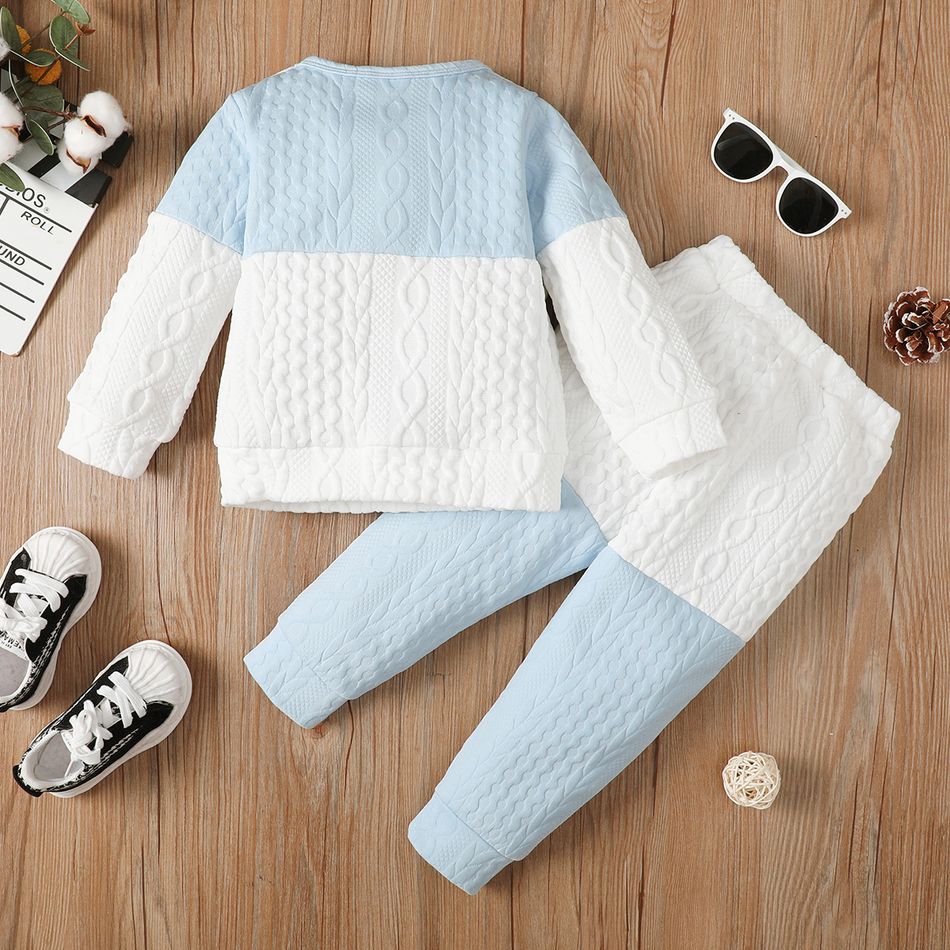 2pcs Toddler Boy Casual Textured Colorblock Sweatshirt and Pants Set Color block big image 2