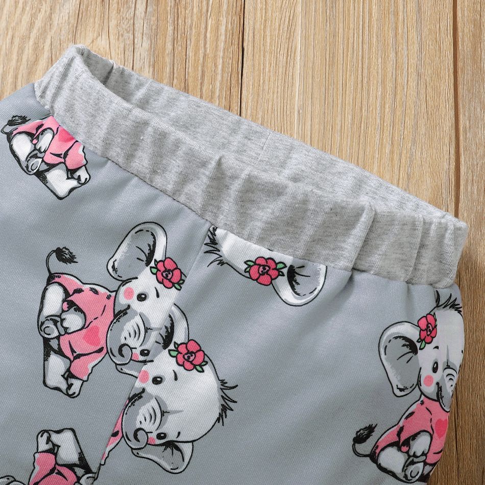 2pcs Baby Girl 95% Cotton Long-sleeve Cartoon Elephant Print Grey Striped Top and Trousers Set Light Grey big image 3