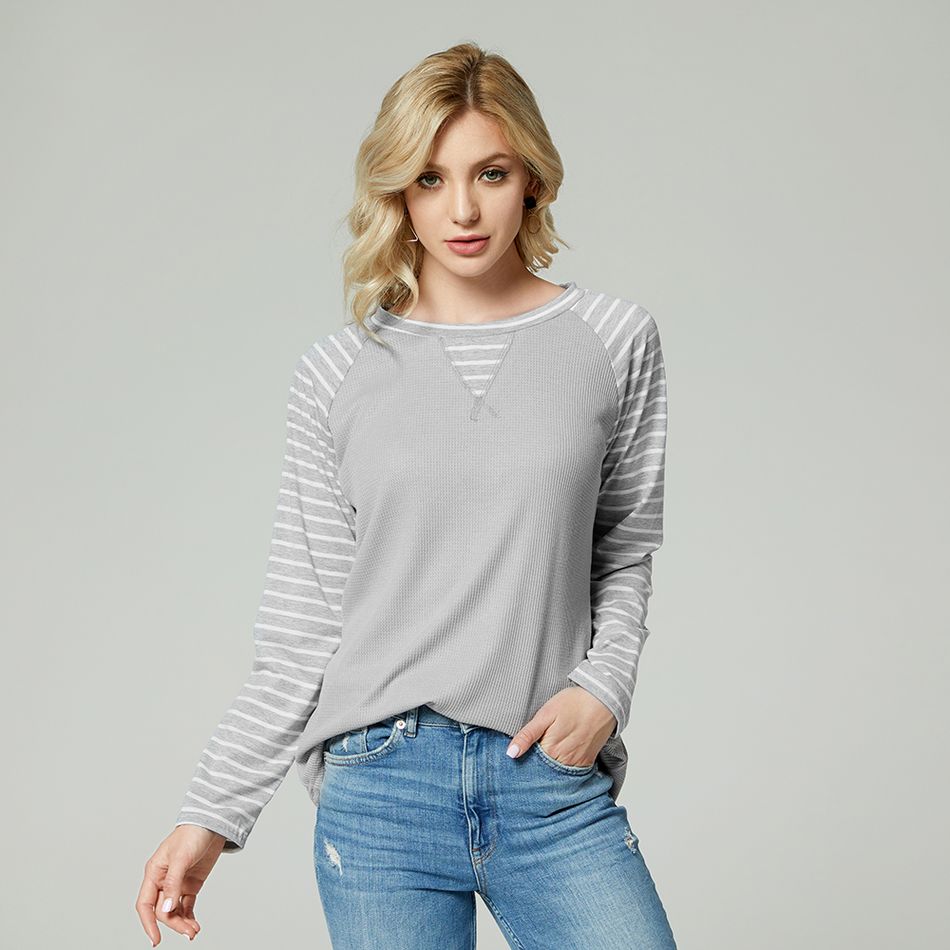 Casual Striped Long-sleeve T-shirt  Grey