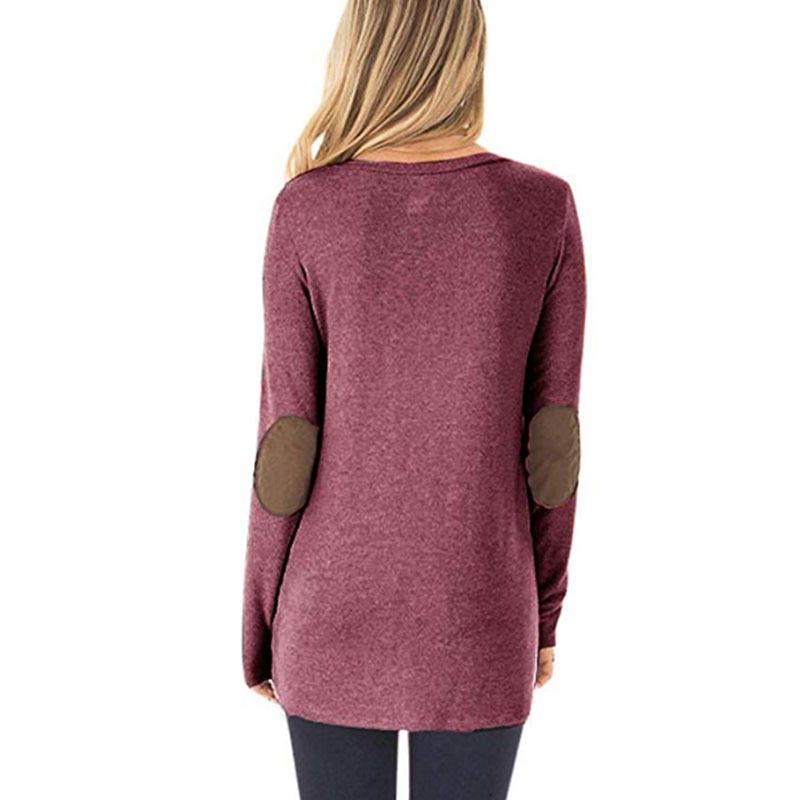 Casual Patched Long-sleeve Nursing Top Burgundy big image 3