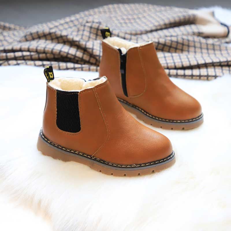 Toddler Girl Stylish Zipper and Mesh Design Solid Fleece-lining Boots Brown big image 3