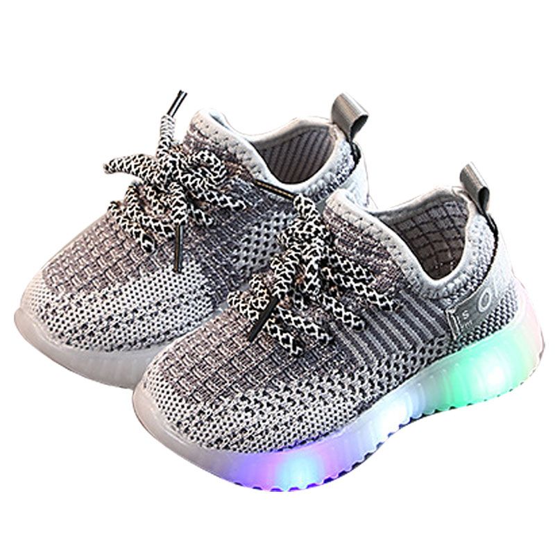 Toddler / Kid Fly- Knitted LED Athletic Shoes Light Grey big image 5