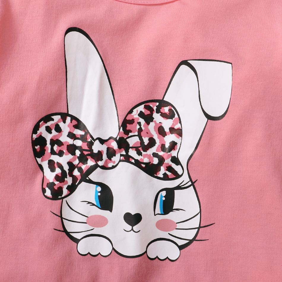 2-piece Kid Girl Cute Rabbit Leopard Print Pullover and Elasticized Pants Casual Set Pink big image 4