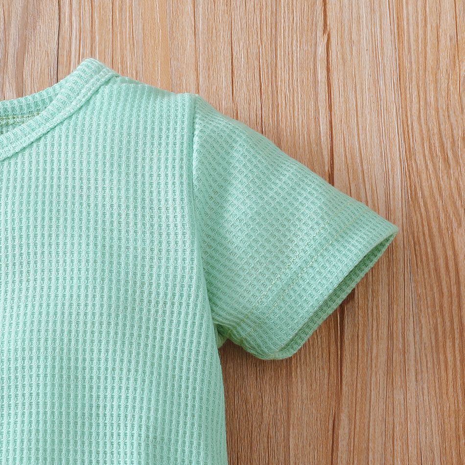 2pcs Baby Boy/Girl Solid Waffle Short-sleeve Set Light Green big image 5
