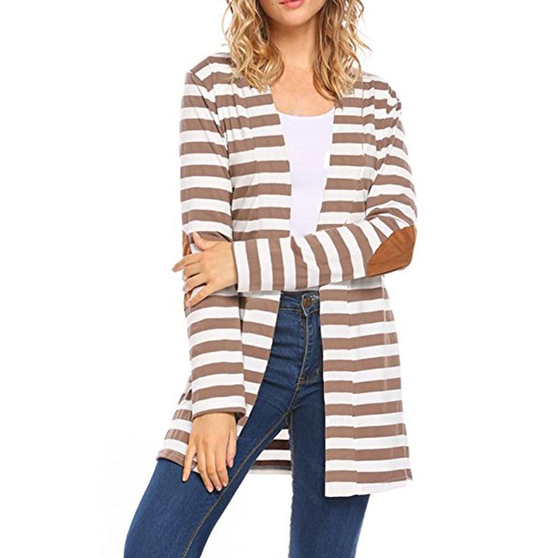 Trendy Striped Long-sleeve Cardigan  Brown