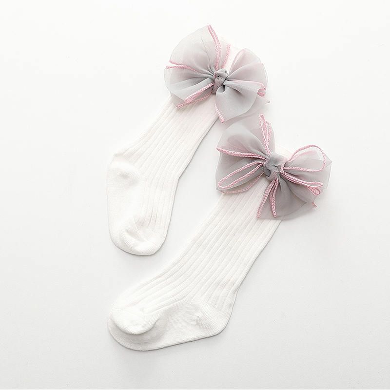 Baby / Toddler Tulle Bowknot Decor Ribbed Stockings  White big image 1