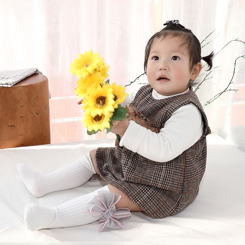 Baby / Toddler Tulle Bowknot Decor Ribbed Stockings  White big image 3