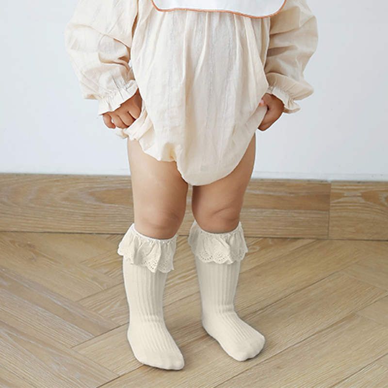 bébé / enfant en bas âge froisse dentelle antidérapage chaussettes moyen Blanc big image 3