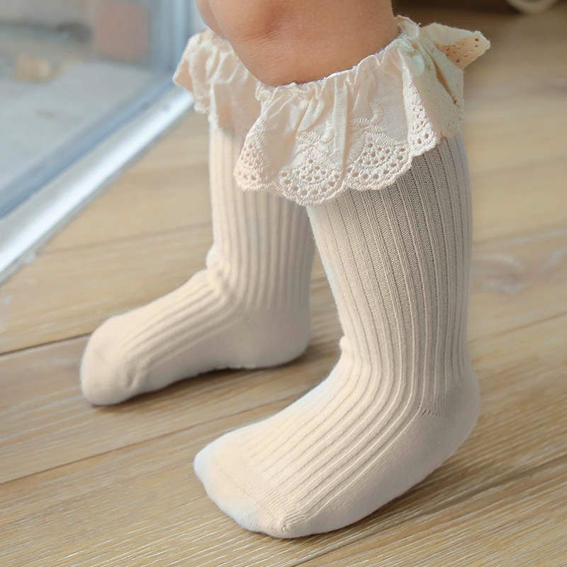 bébé / enfant en bas âge froisse dentelle antidérapage chaussettes moyen Blanc big image 1
