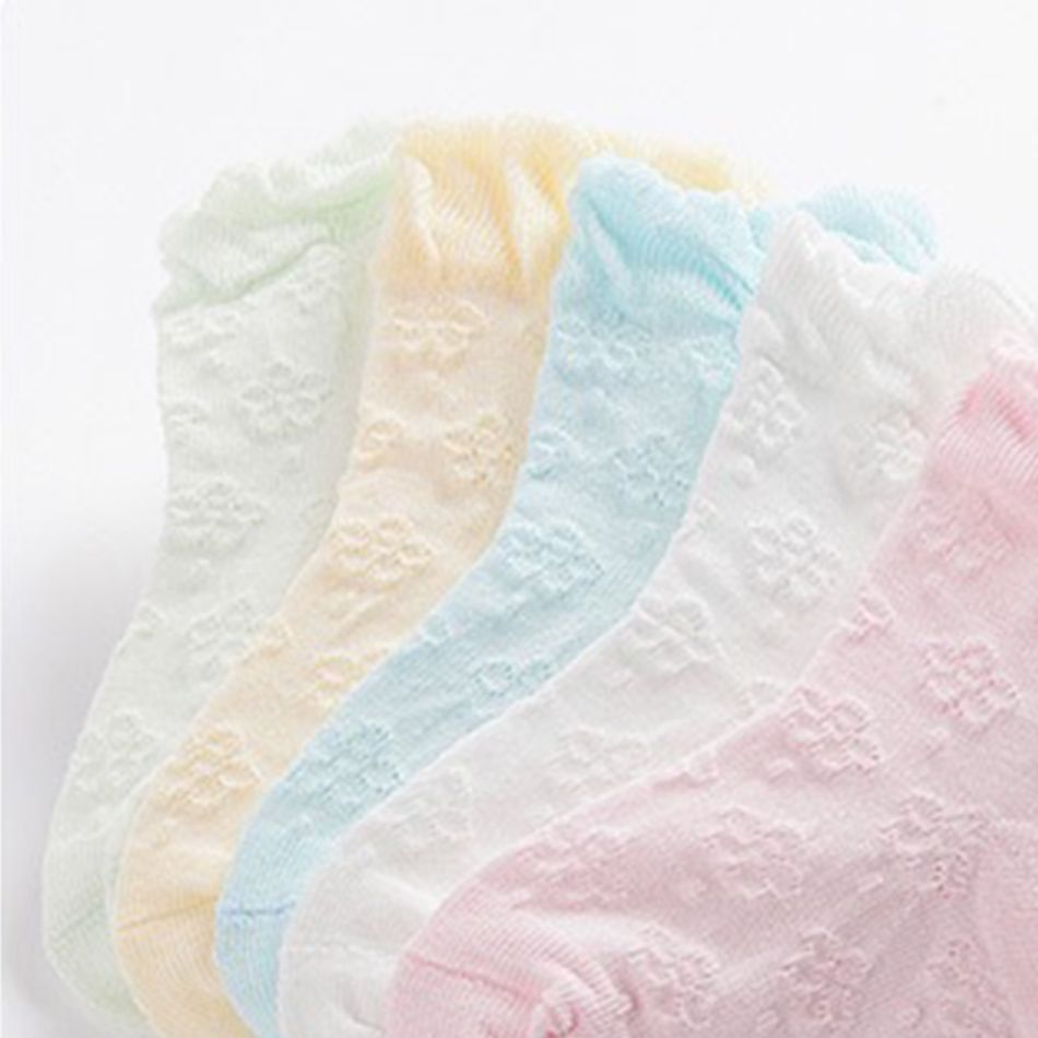 5-pack Breathable Floral Embroidered Solid Socks Multi-color big image 4