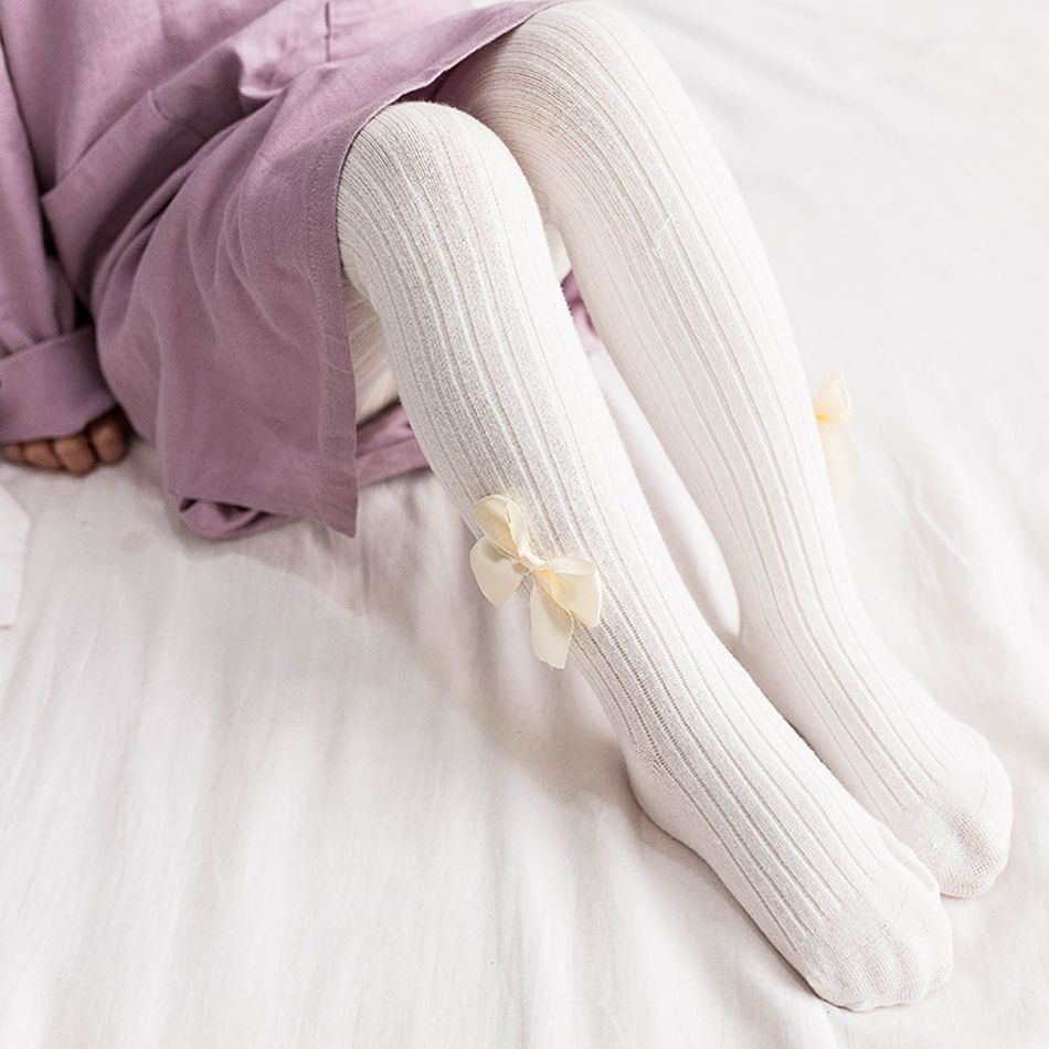 Toddler / Kid Girl Bowknot Stretchy  Solid Dancing Leggings White big image 1