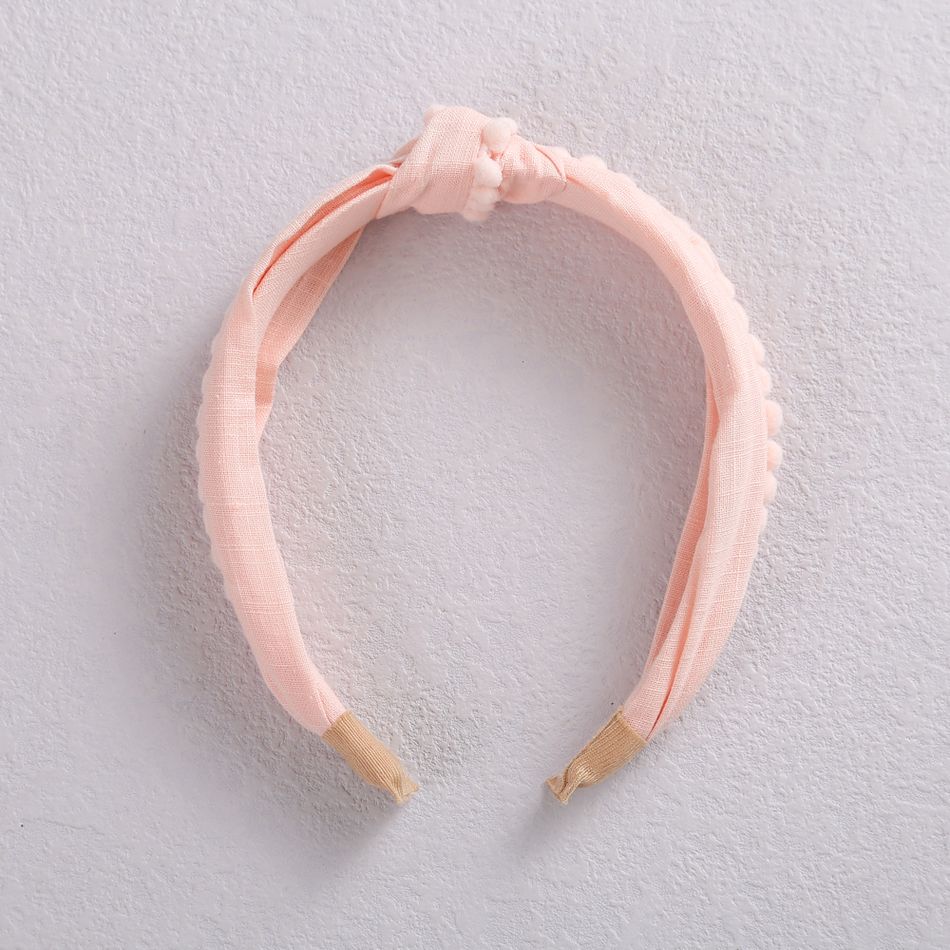 Solid Pom Pom Decor Knot Headband Hair Hoop for Girls Pink
