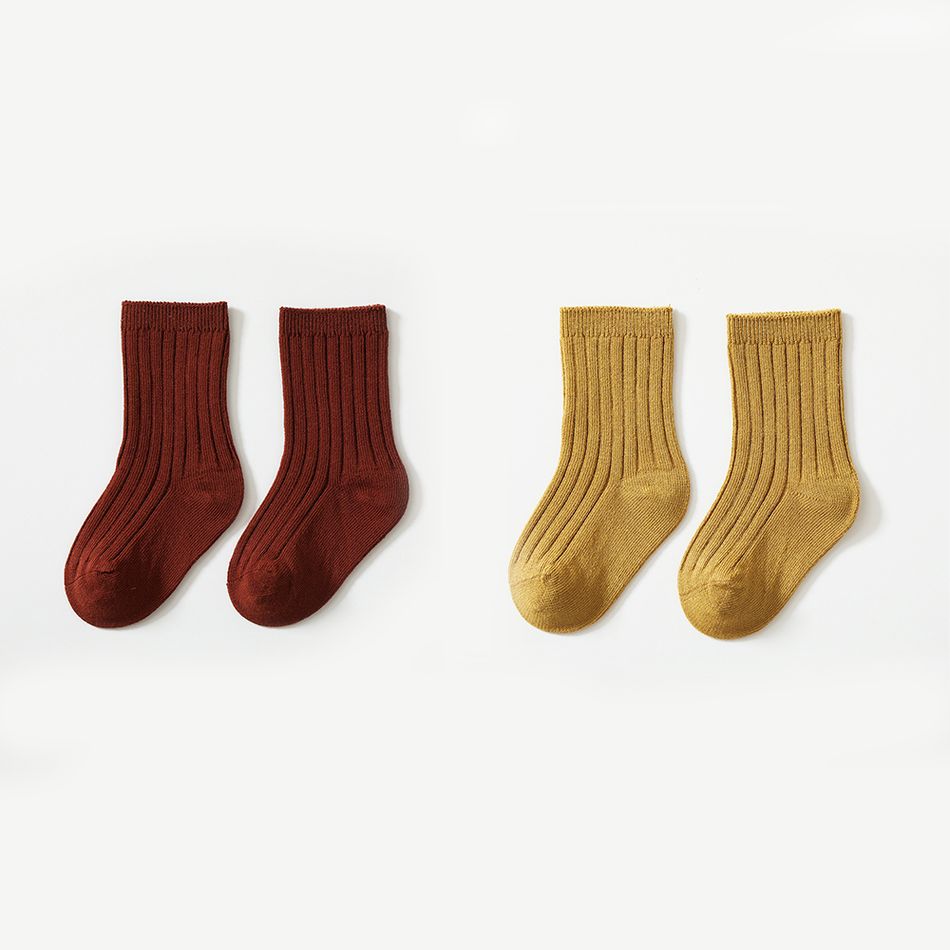 2-pairs Baby / Toddler / Kid Plain Ribbed Socks Ginger big image 3