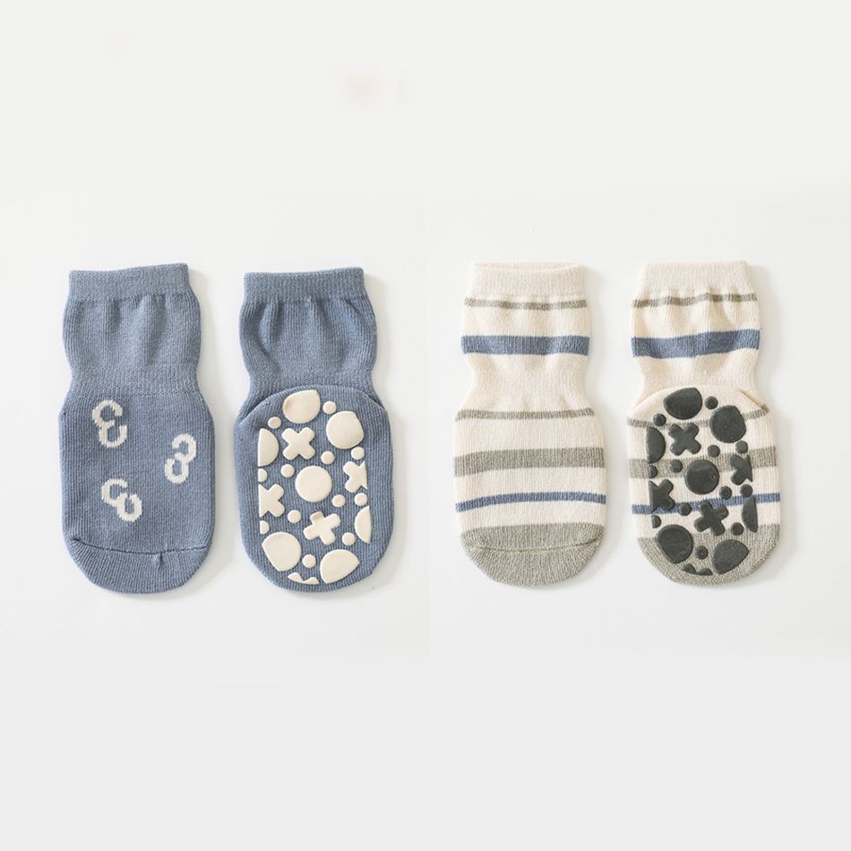 2-pairs Baby / Toddler Cartoon Pattern Non-slip Grip Socks Blue big image 1