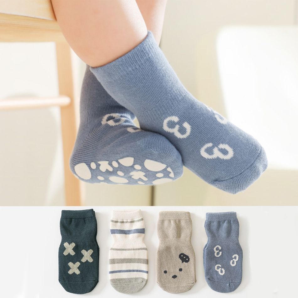2-pairs Baby / Toddler Cartoon Pattern Non-slip Grip Socks Blue big image 2