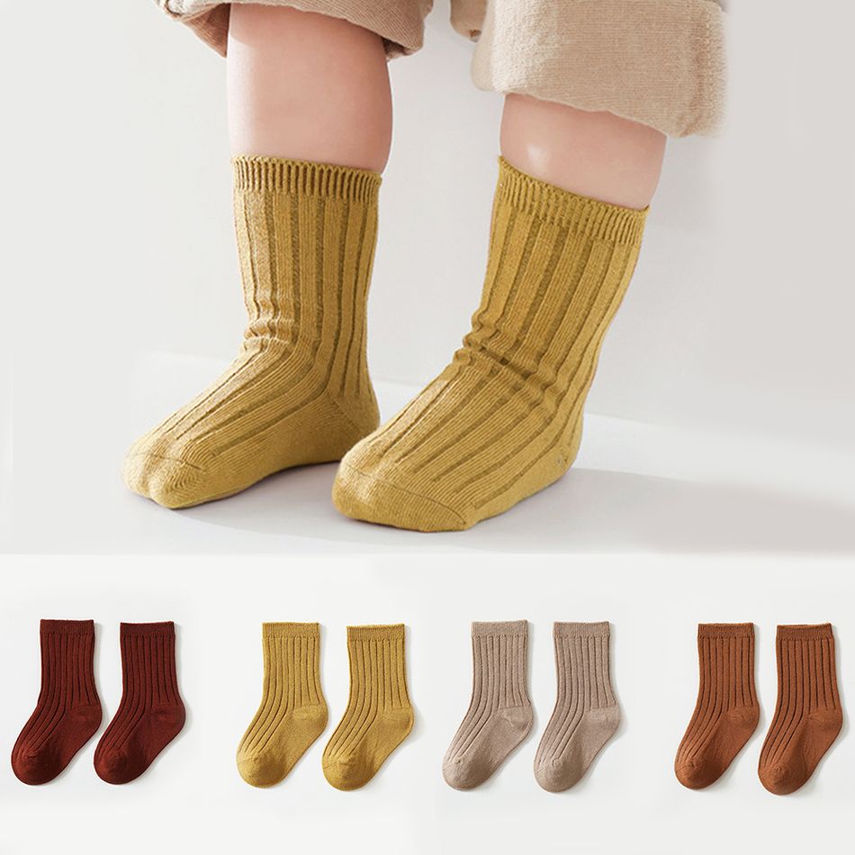 2 pares de meias lisas caneladas para bebê/criança/criança Gengibre big image 1