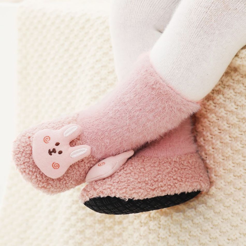 Baby-Cartoon-Tierdekor-Plüsch-Schuhsocken rosa big image 1