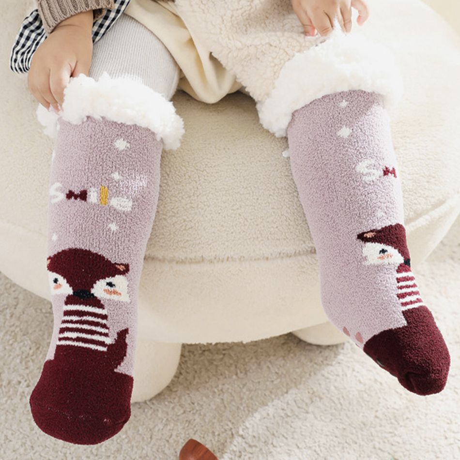 Baby Christmas Fluffy Trim Thick Long Stockings Purple