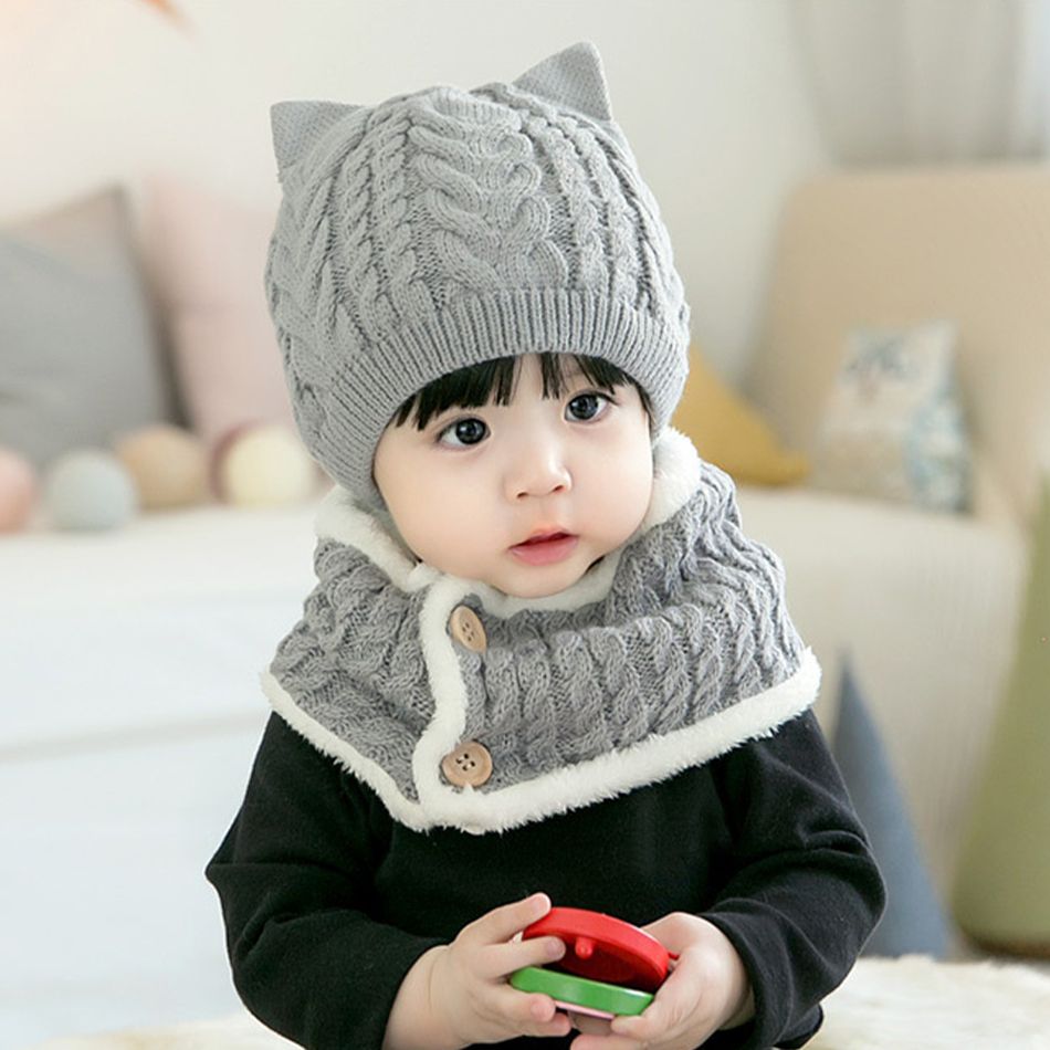 عبوة من قطعتين قبعة صغيرة مبطنة بالصوف للأطفال ومجموعة وشاح إنفينيتي اللون الرمادي big image 1