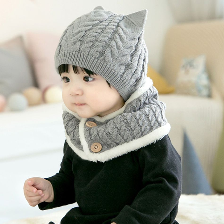 2-pack Baby Fleece Lined Beanie Hat & Infinity Scarf Set Grey big image 3