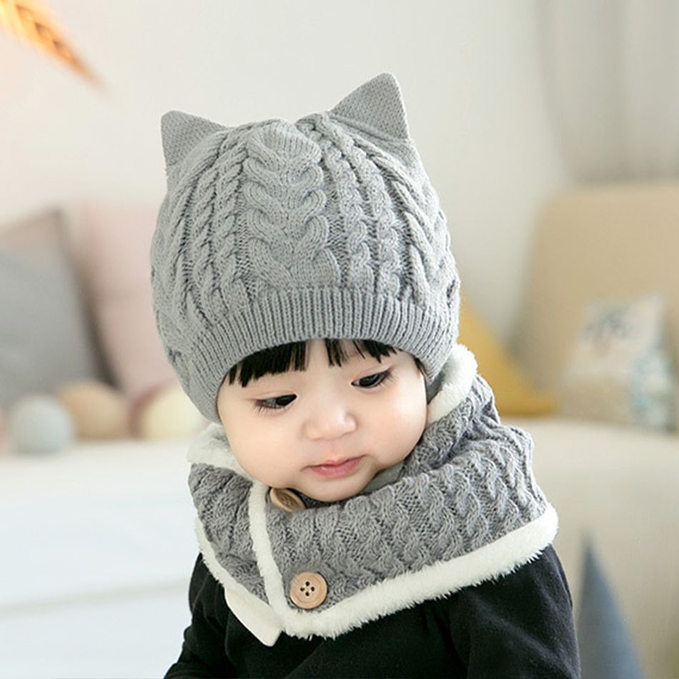 2-pack Baby Fleece Lined Beanie Hat & Infinity Scarf Set Grey big image 4