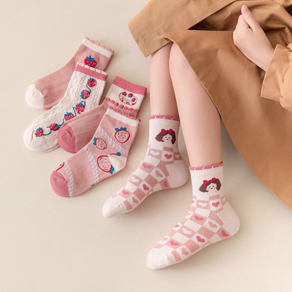 5-pairs Baby / Toddler Strawberry Pattern Crew Socks Pink