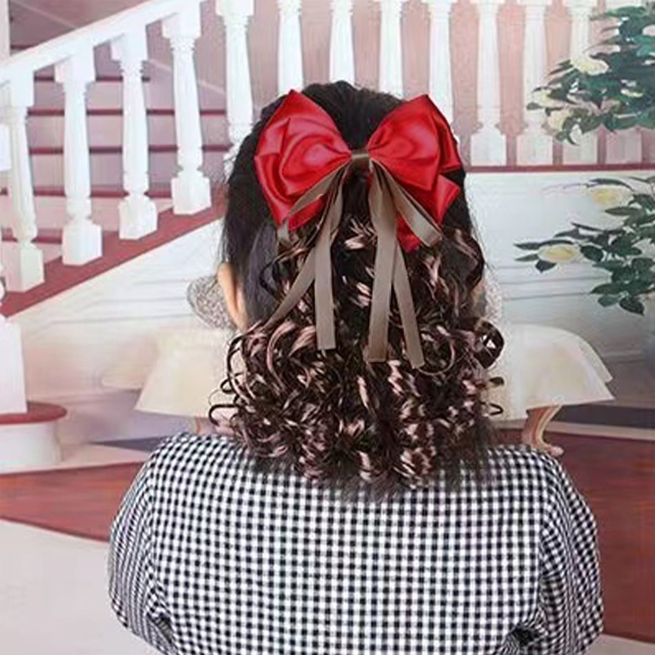 Wave Ponytail Synthetic Hair Extension with Bow Clip for Girls Red big image 5
