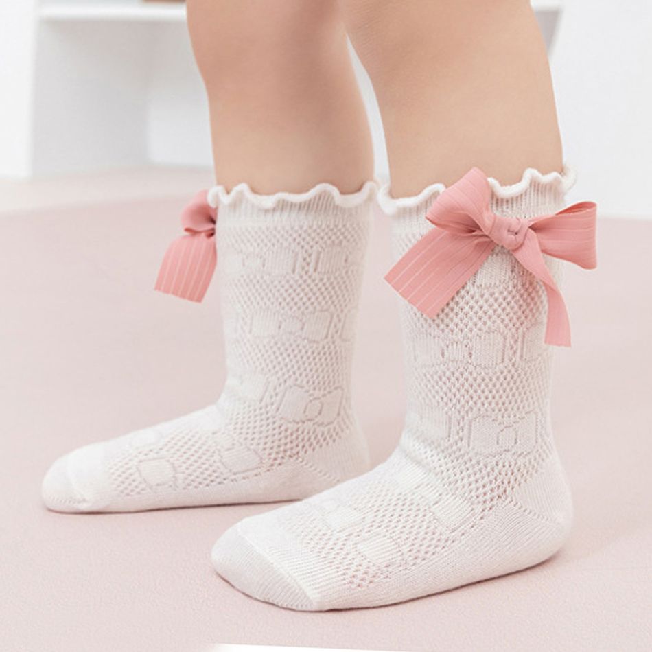 Baby / Toddler / Kid Bow Decor Lettuce Trim Breathable Socks White big image 2