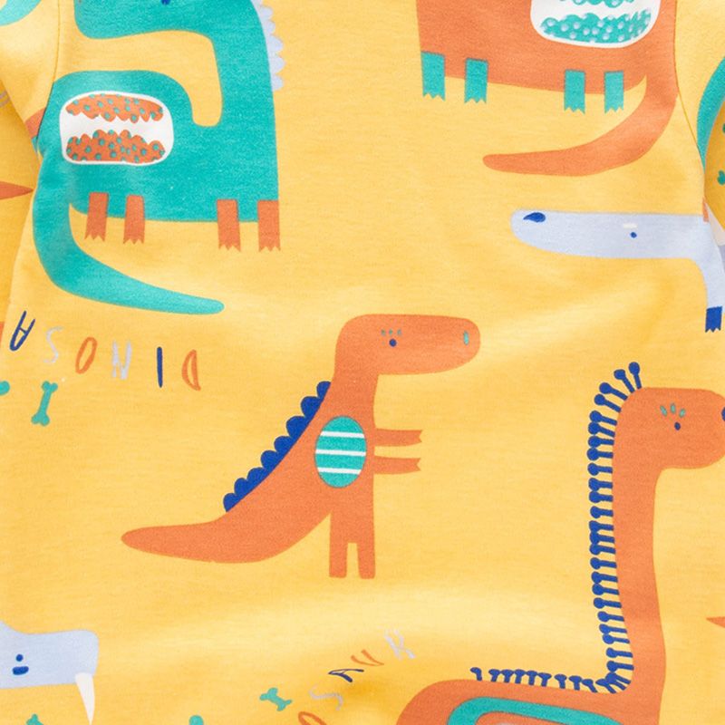 2-piece Kid Boy 100% Cotton Animal Dinosaur Letter Print Long-sleeve Tee and Solid Color Pants Set Ginger big image 3
