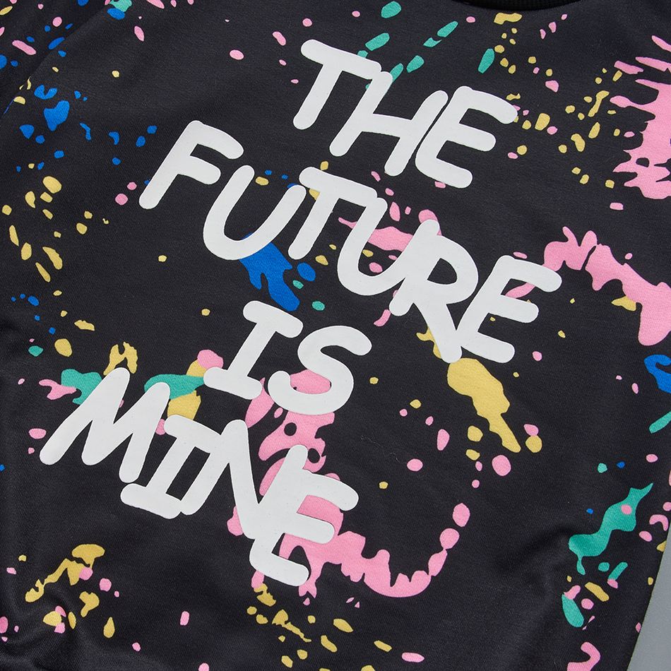 2-piece Toddler Boy Letter Painting Print Pullover and Pants Set Color block big image 4