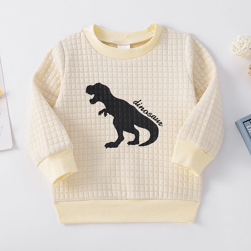 Toddler Boy Letter Dinosaur Print Textured Pullover Sweatshirt White