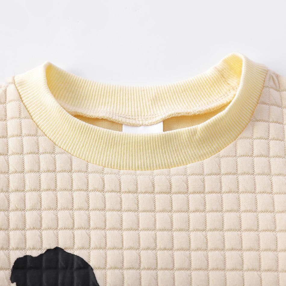 Toddler Boy Letter Dinosaur Print Textured Pullover Sweatshirt White big image 4