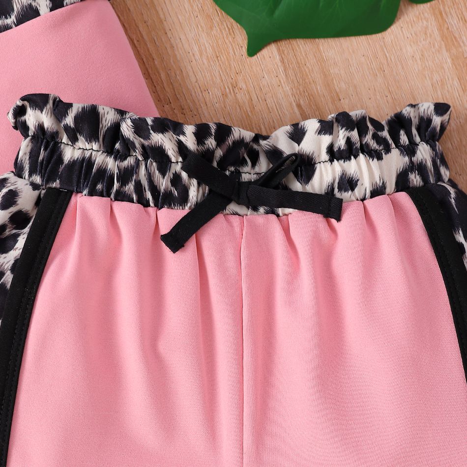 2-قطعة طفل فتاة ليوبارد طباعة colorblock المحملة وتصميم bowknot مجموعة السراويل الورقية زهري big image 6