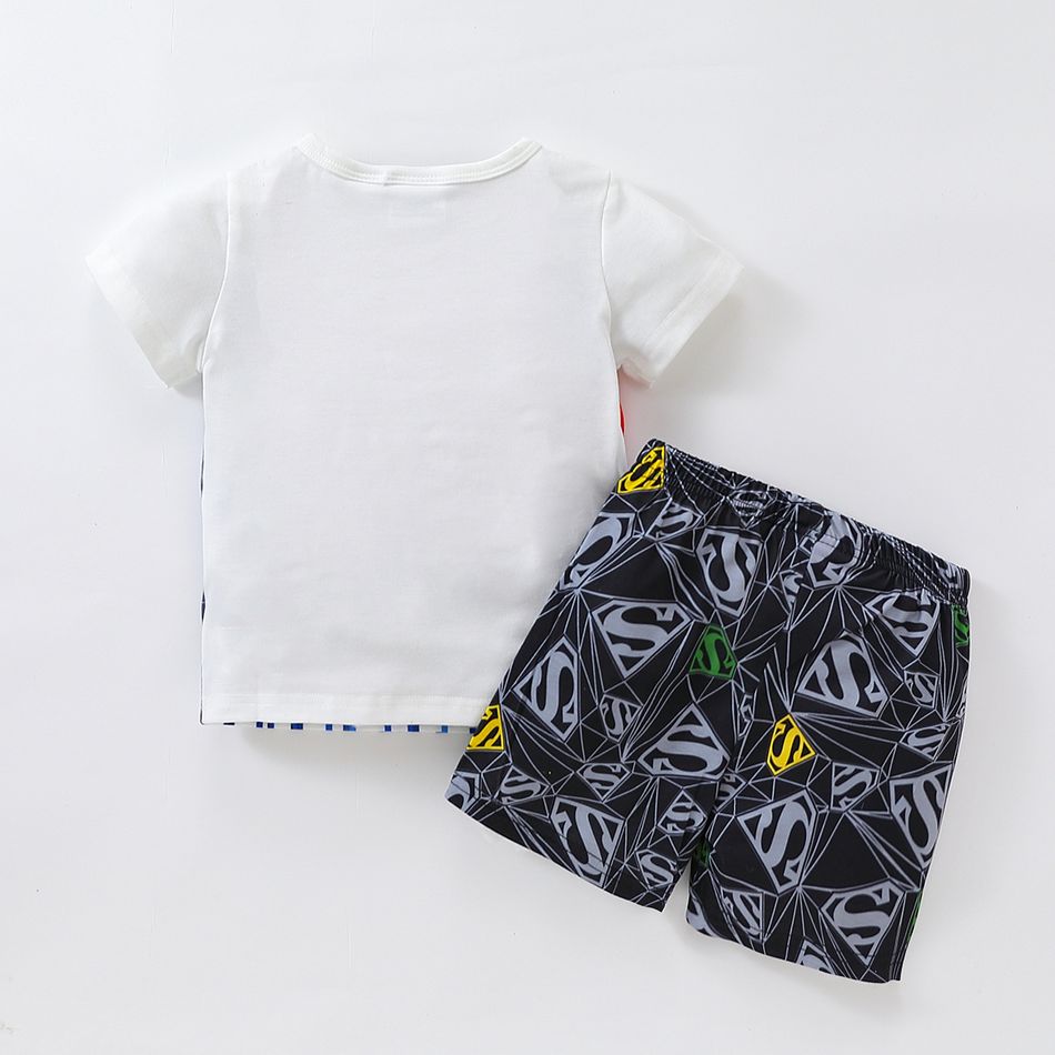 Superman 2pcs Toddler Boy Letter Figure Print Short-sleeve Tee and Allover Print Shorts Set White