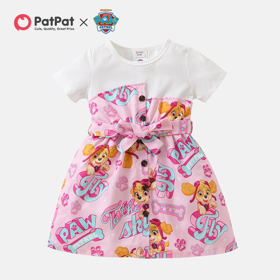 PAW Patrol Toddler Girl Skye Bow 2 in 1 Colorblock Dress Pink