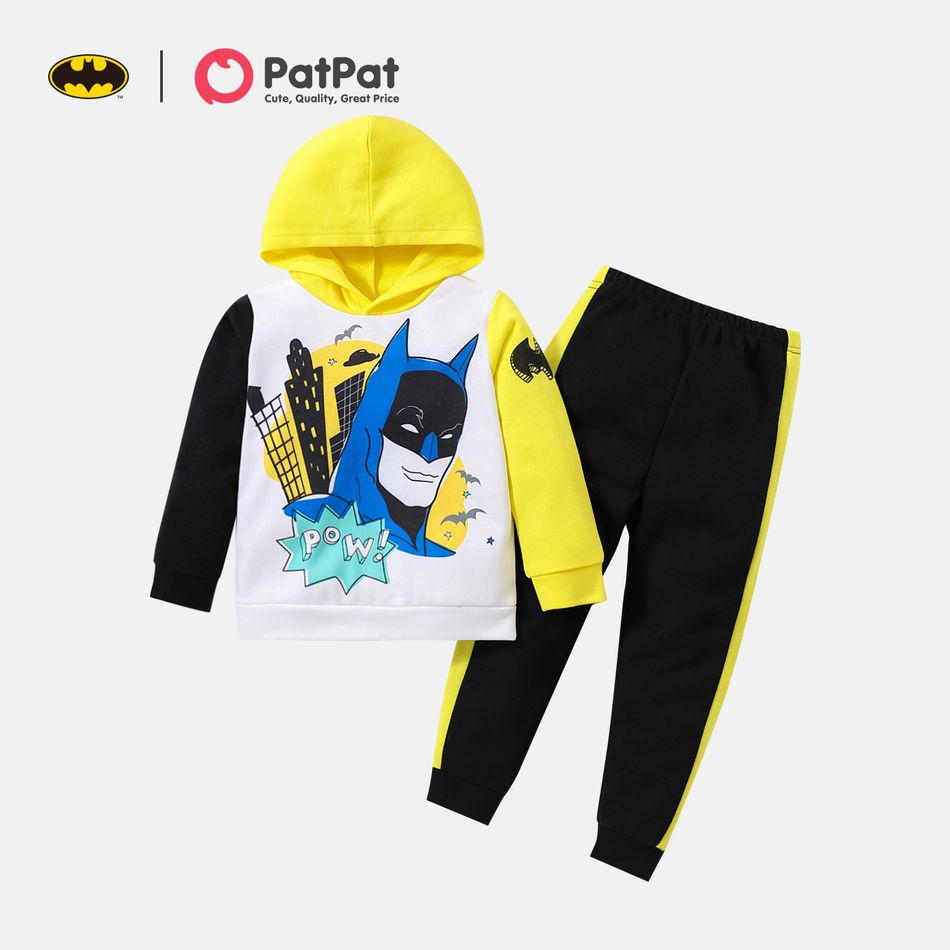 Batman 2pcs Toddler Boy Colorblock Hoodie Sweatshirt and Pants Set White big image 1