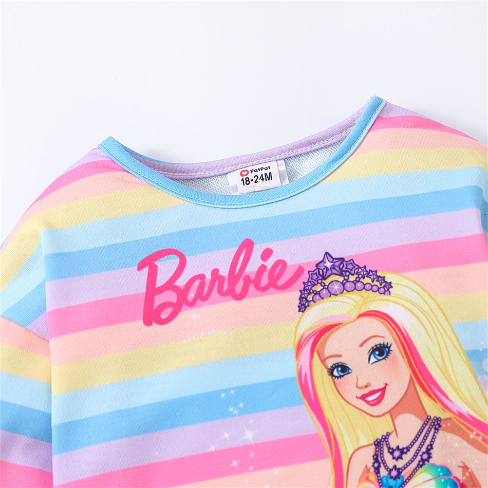 Barbie Toddler Girl Stripe Sweatshirt Dress/ Floral Print Cotton Leggings Multi-color big image 2