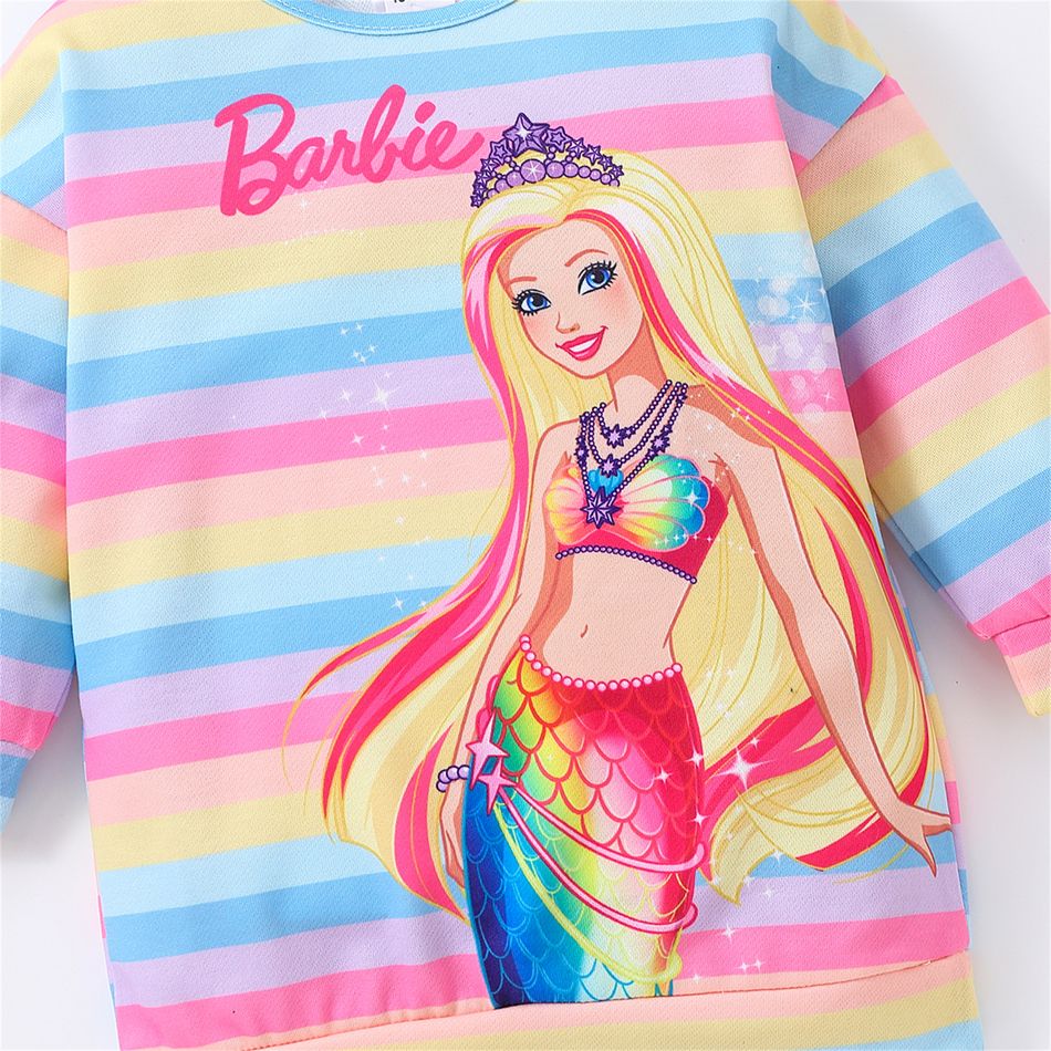 Barbie Toddler Girl Stripe Long-sleeve Sweatshirt Dress Multi-color big image 4