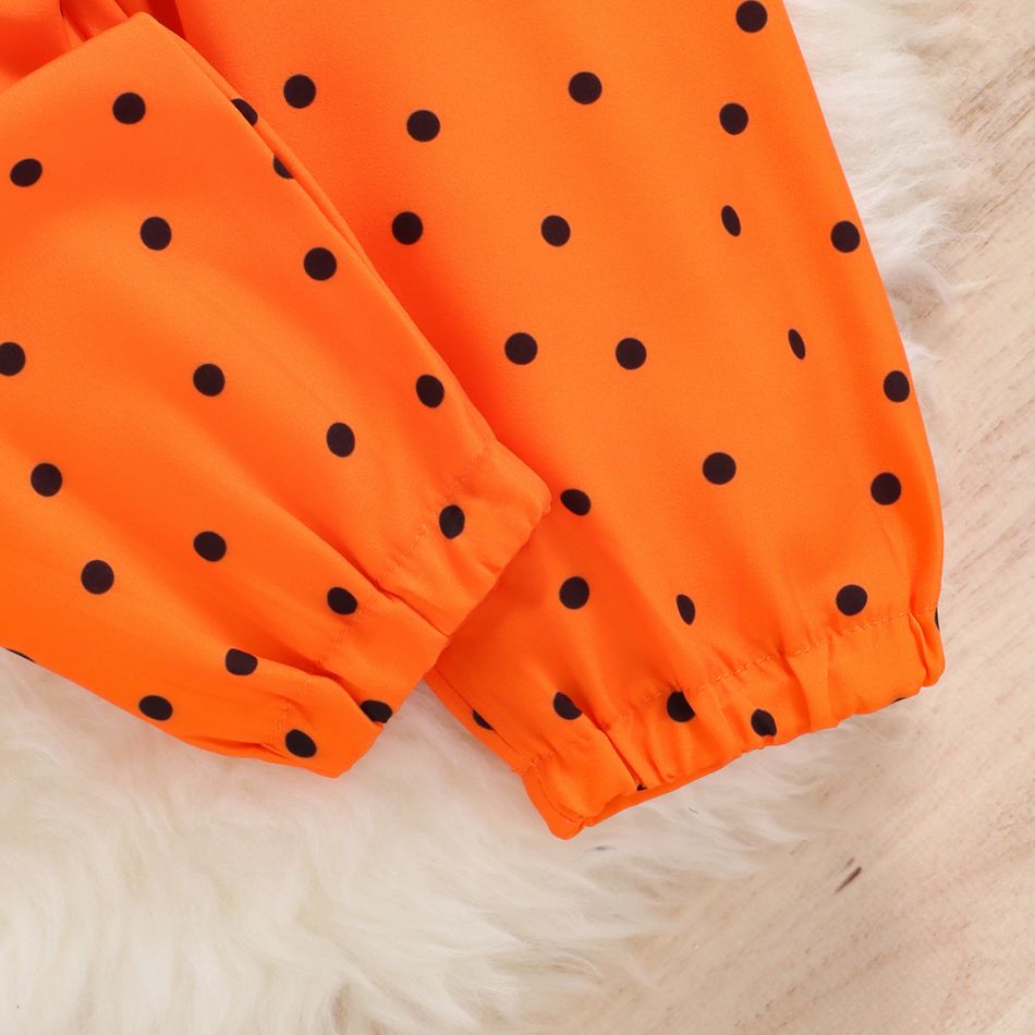 Thanksgiving Day 3pcs Baby Girl Turkey & Letter Print Ruffle Long-sleeve Romper and Polka Dot Pants with Headband Set Orange big image 10
