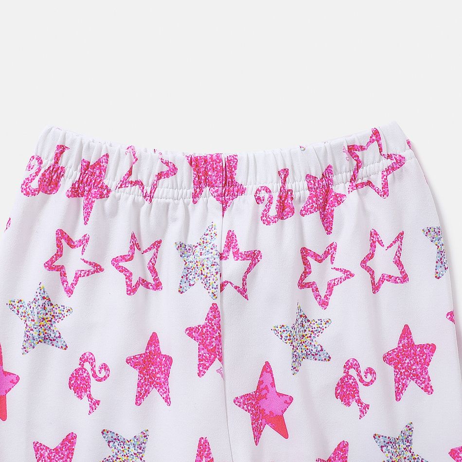 Barbie 2pcs Toddler Girl Ruffle Hem Long-sleeve Tee and Star Print Leggings Set Pink big image 5