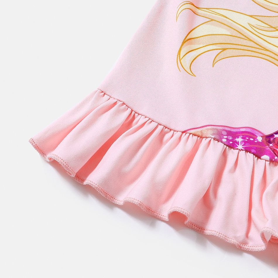 Barbie 2pcs Toddler Girl Ruffle Hem Long-sleeve Tee and Star Print Leggings Set Pink big image 9