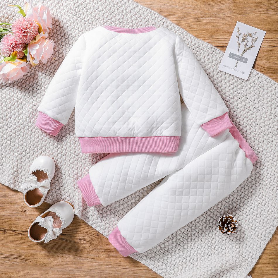 2pcs Baby Girl Leopard Heart Embroidered Long-sleeve Quilted Set White big image 2