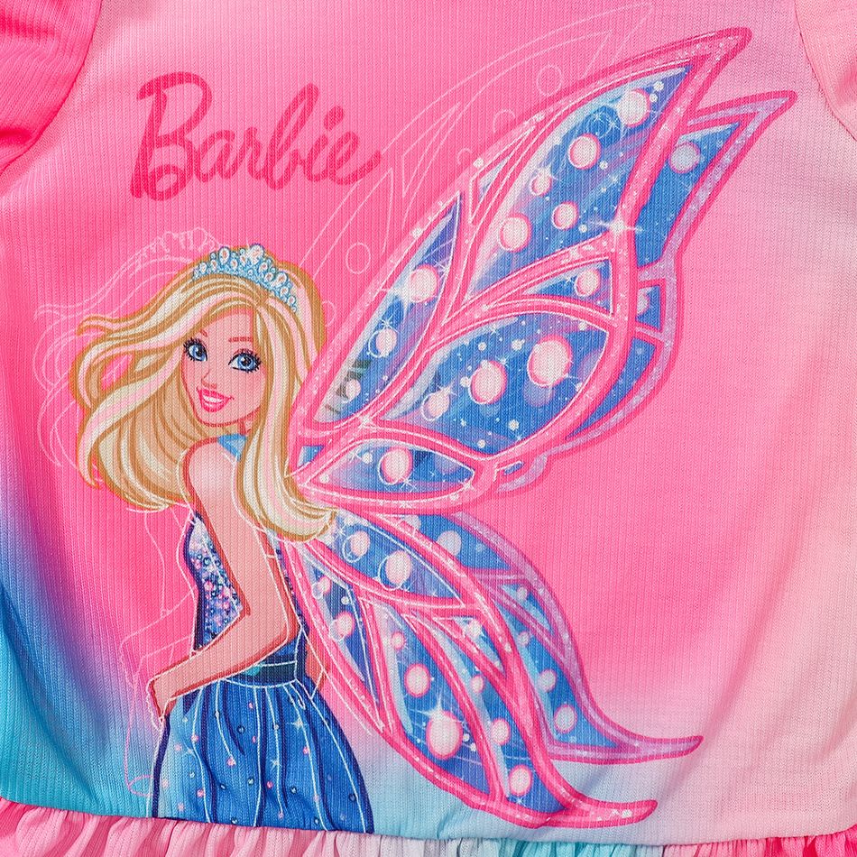 Barbie Toddler Girl Tie Dyed Long Puff-sleeve Pink Dress Pink big image 2