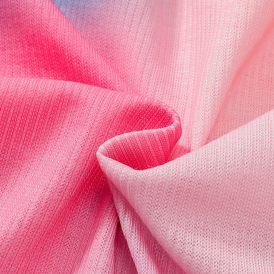 Barbie Toddler Girl Tie Dyed Long Puff-sleeve Pink Dress/ otton Elasticized Leggings Pink big image 4