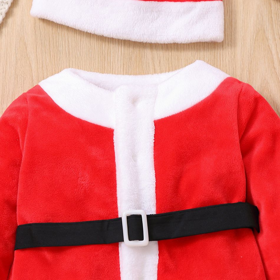 Christmas 3pcs Baby Boy/Girl Red Fleece Long-sleeve Santa Outfits Set Red big image 4