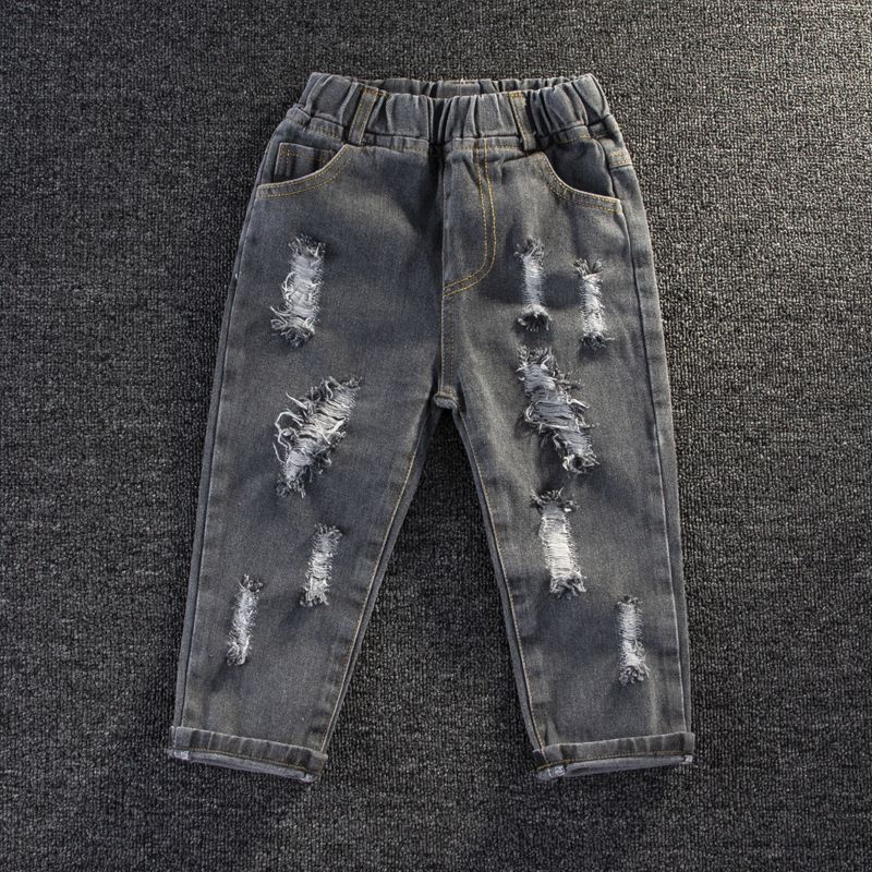 Toddler Girl/Boy Elasticized Ripped Denim Jeans Black big image 4