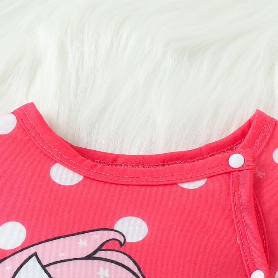 Baby Girl Unicorn Print Polka Dot Long-sleeve Button Jumpsuit Pink big image 4