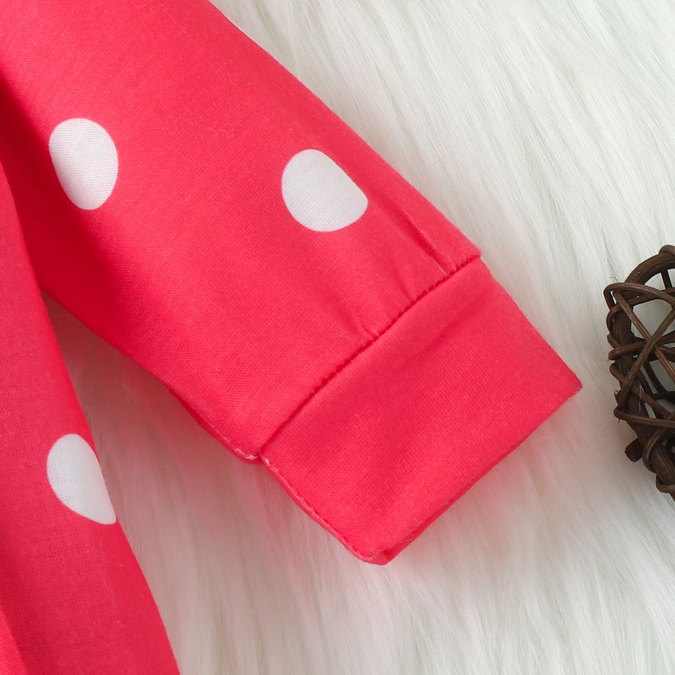 Baby Girl Unicorn Print Polka Dot Long-sleeve Button Jumpsuit Pink big image 5