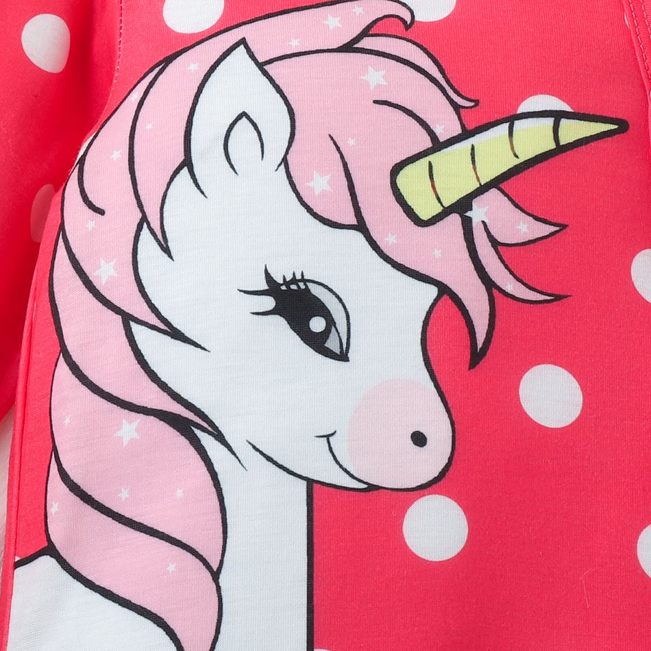 Baby Girl Unicorn Print Polka Dot Long-sleeve Button Jumpsuit Pink big image 6