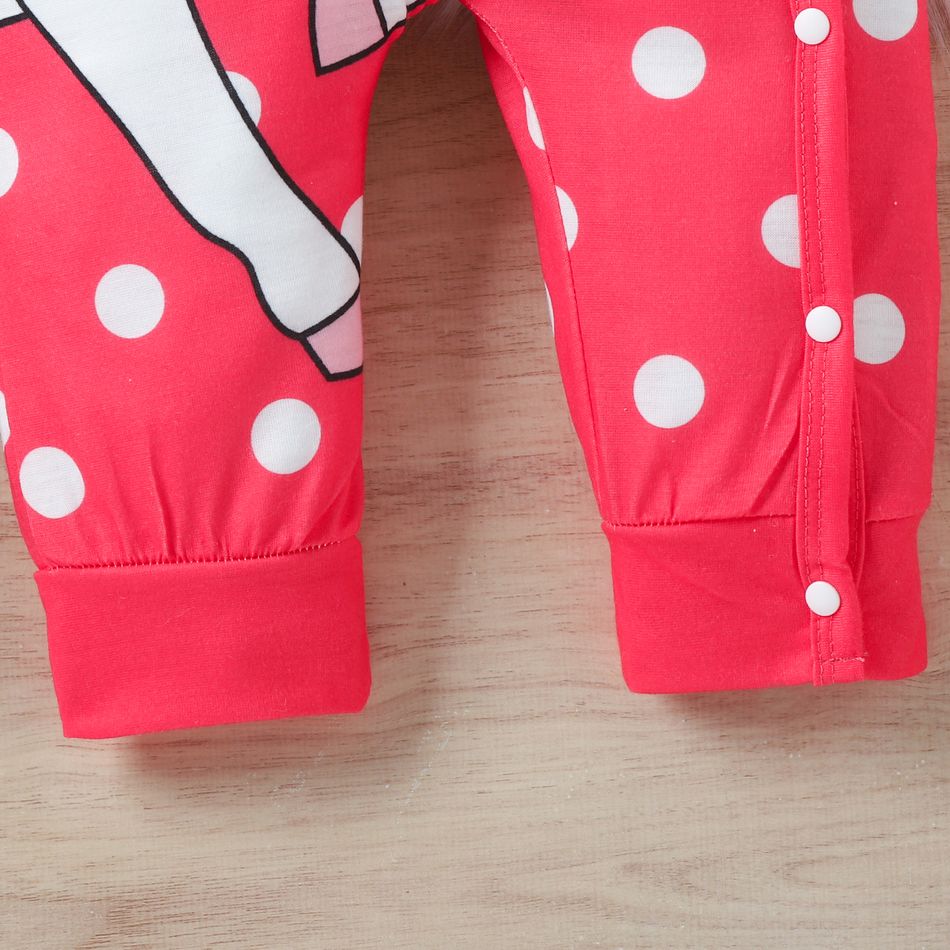 Baby Girl Unicorn Print Polka Dot Long-sleeve Button Jumpsuit Pink